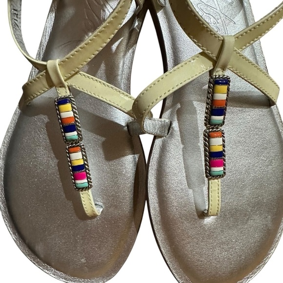 NWT Brighton Ivory Cream Silver Oslo Sandals Patent Leather Beaded - Picture 2 of 8